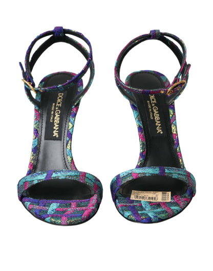 Dolce &amp; Gabbana Multicolor Jacquard Crystals Sandals Shoes