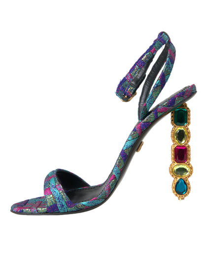 Dolce &amp; Gabbana Multicolor Jacquard Crystals Sandals Shoes