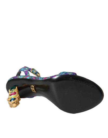 Dolce &amp; Gabbana Multicolor Jacquard Crystals Sandals Shoes