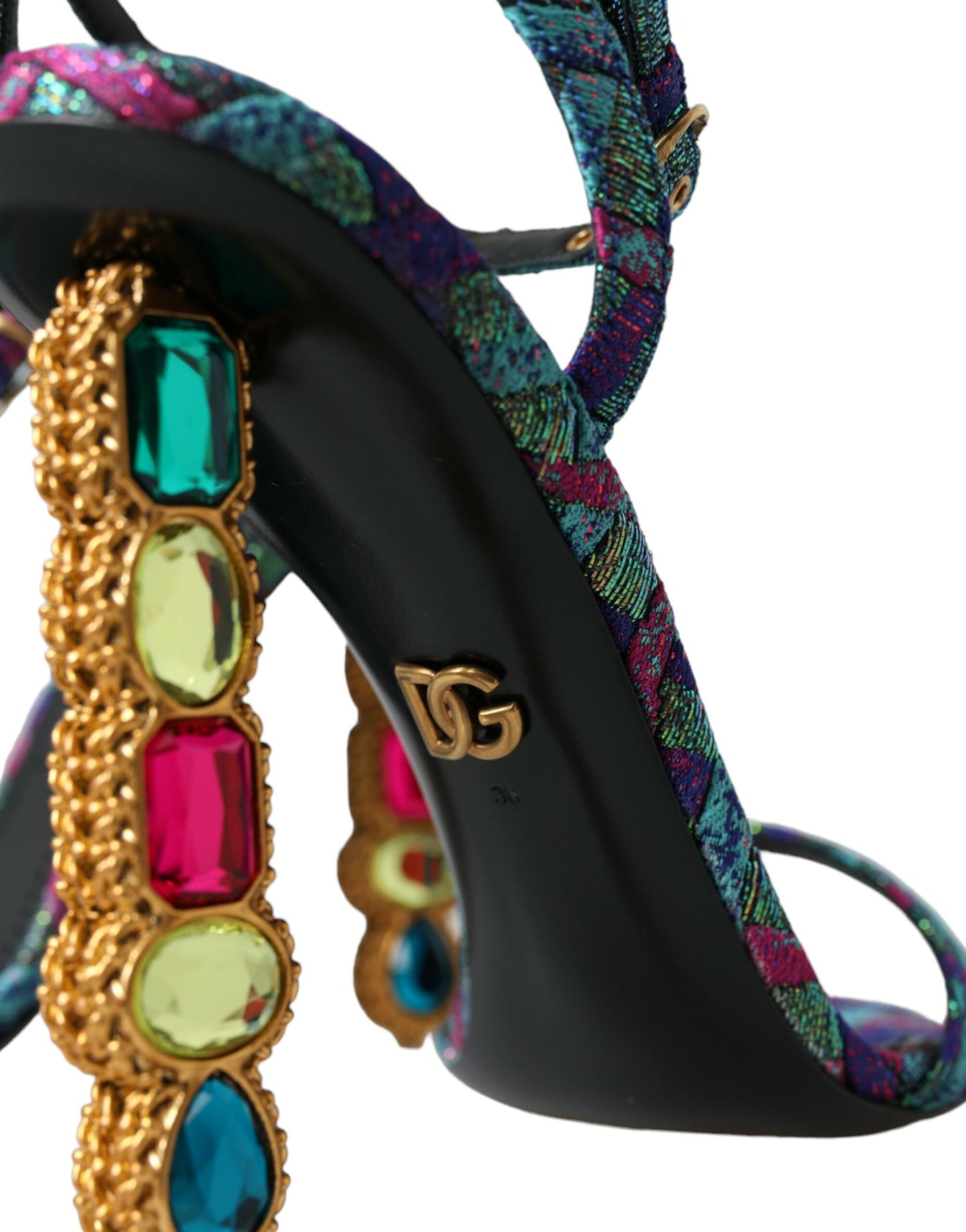 Dolce &amp; Gabbana Multicolor Jacquard Crystals Sandals Shoes