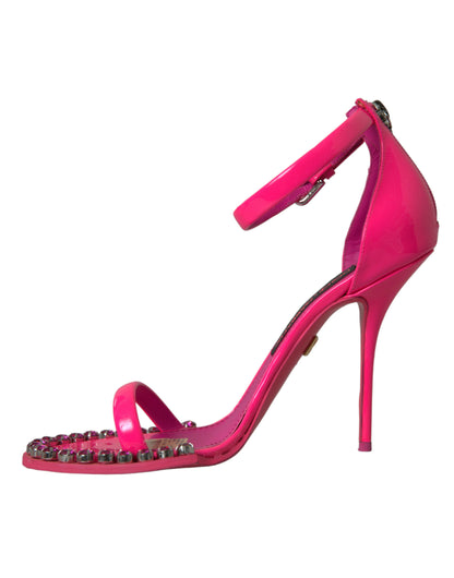 Dolce &amp; Gabbana Pink Leather Crystal Heels Sandals Shoes