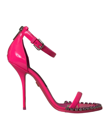 Dolce &amp; Gabbana Pink Leather Crystal Heels Sandals Shoes