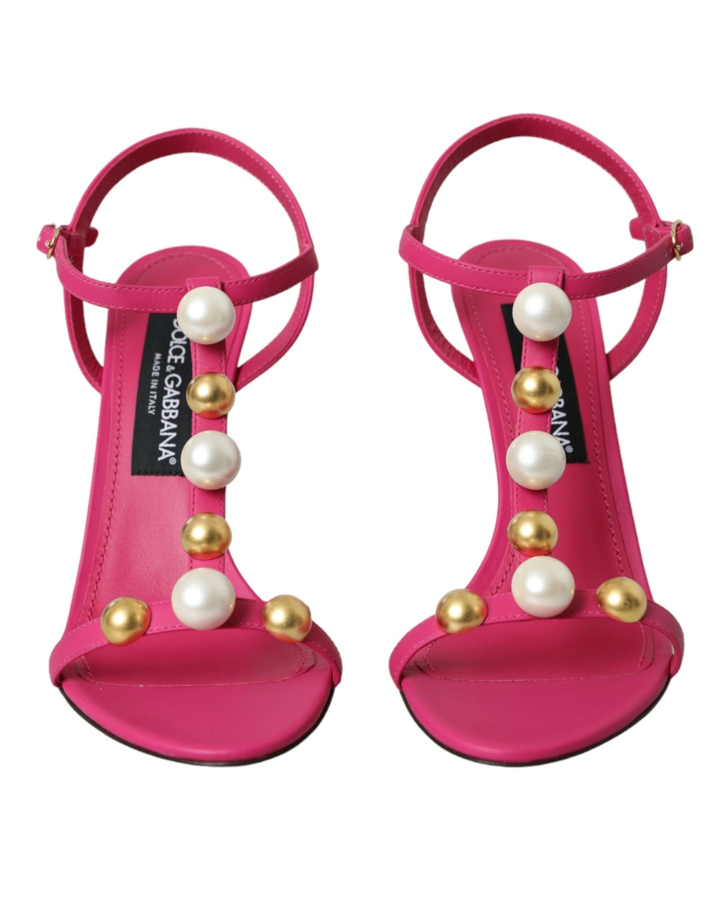 Dolce &amp; Gabbana Pink Embellished Leather Sandals Heels Shoes