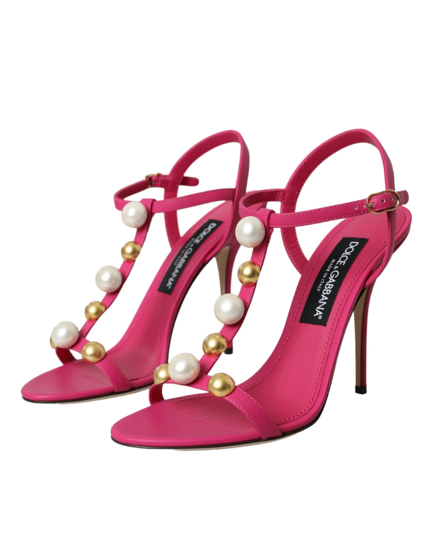 Dolce &amp; Gabbana Pink Embellished Leather Sandals Heels Shoes