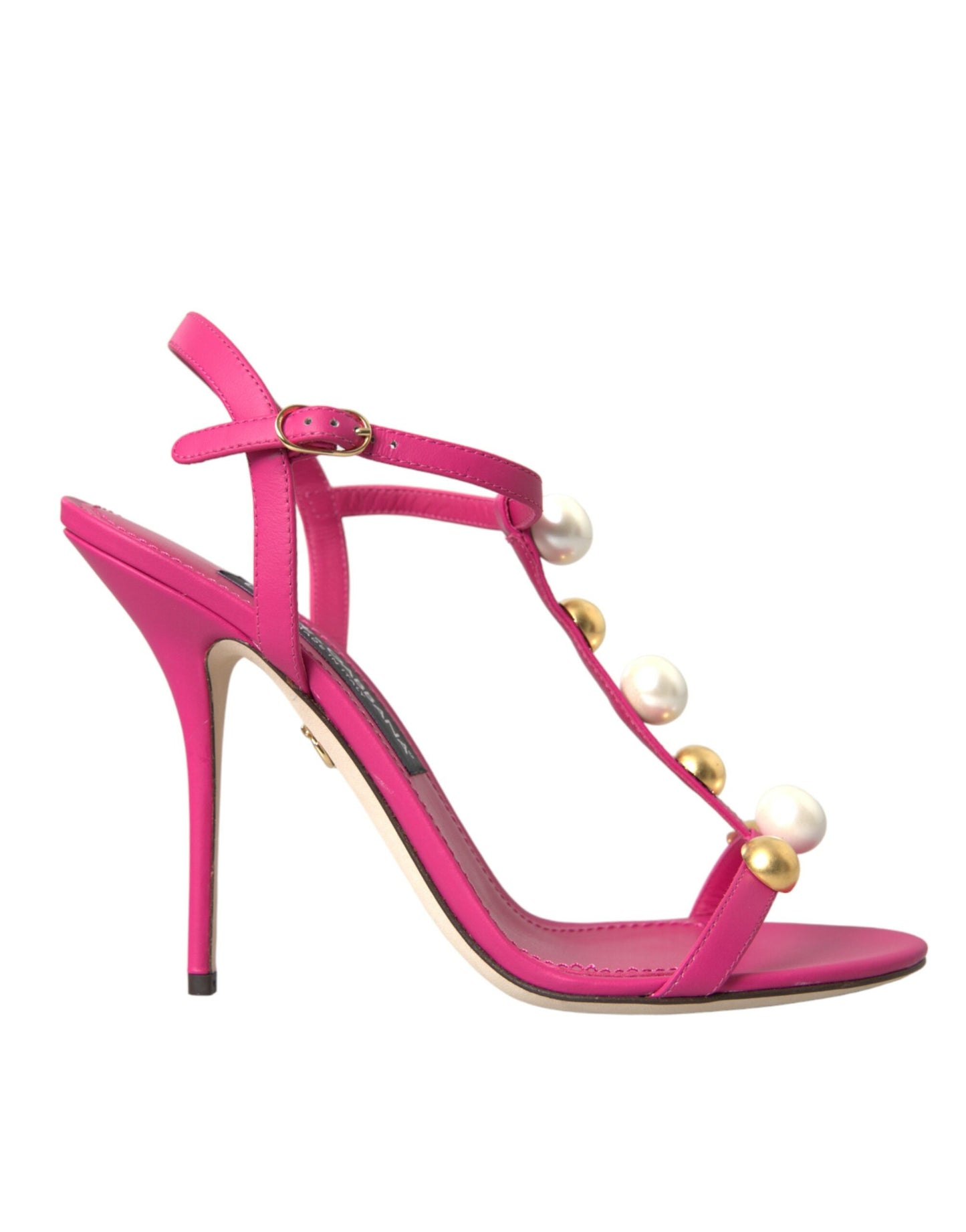 Dolce &amp; Gabbana Pink Embellished Leather Sandals Heels Shoes