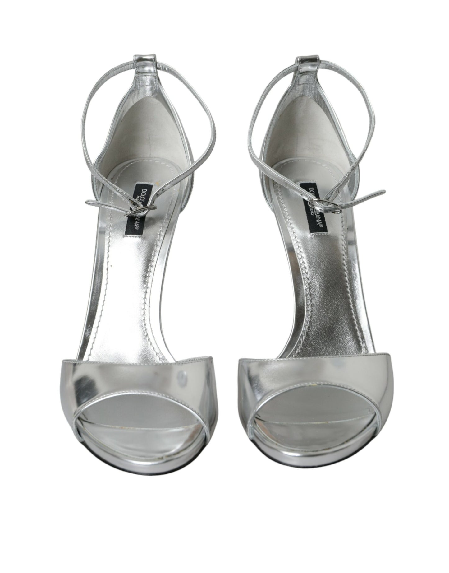 Dolce &amp; Gabbana Silver KEIRA Leather Heels Sandals Shoes