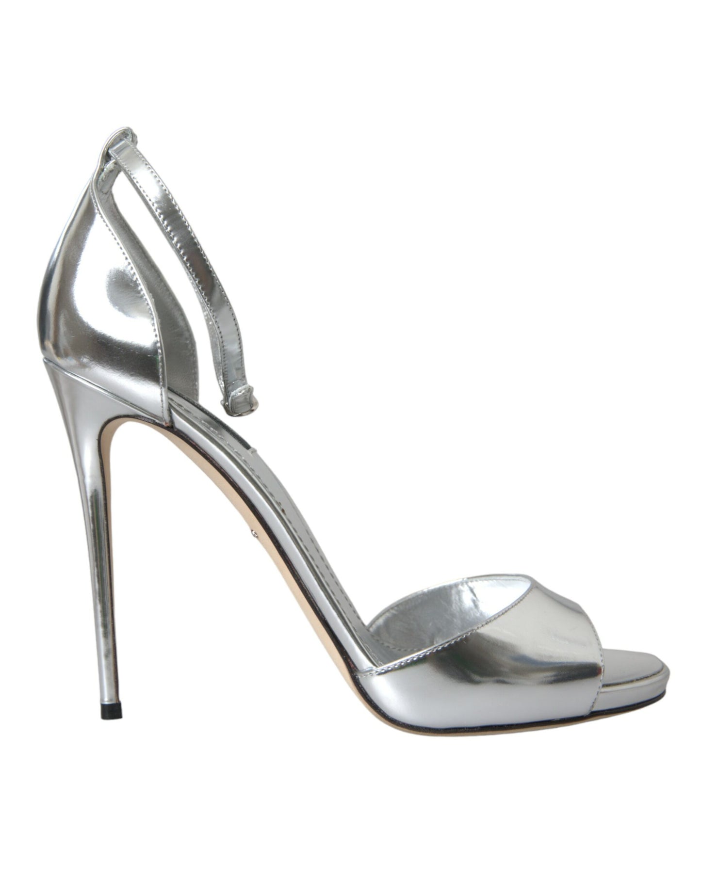 Dolce &amp; Gabbana Silver KEIRA Leather Heels Sandals Shoes