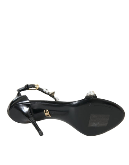 Dolce &amp; Gabbana Black Crystals Sandals Ankle Strap Shoes