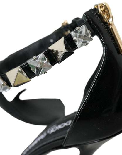 Dolce &amp; Gabbana Black Crystals Sandals Ankle Strap Shoes