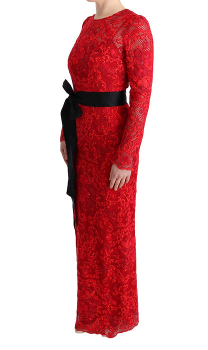 Dolce &amp; Gabbana Elegant Red Sheath Dress with Silk Bow Belt