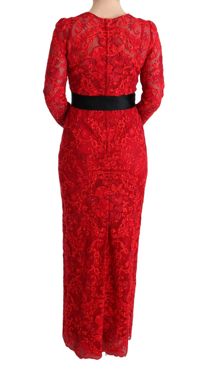 Dolce &amp; Gabbana Elegant Red Sheath Dress with Silk Bow Belt