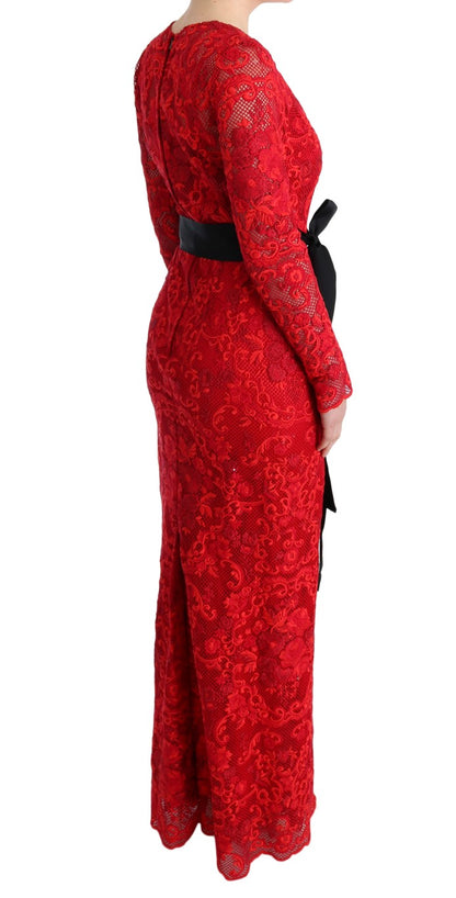 Dolce &amp; Gabbana Elegant Red Sheath Dress with Silk Bow Belt