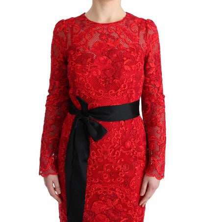 Dolce &amp; Gabbana Elegant Red Sheath Dress with Silk Bow Belt