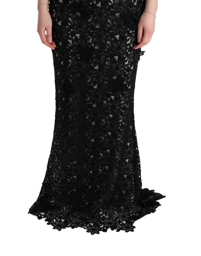 Dolce &amp; Gabbana Elegant Black Maxi Shift Dress with Floral Applique