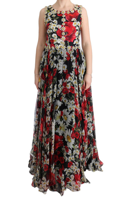 Dolce &amp; Gabbana Floral Maxi Gown with Sunflower Print and Crystals