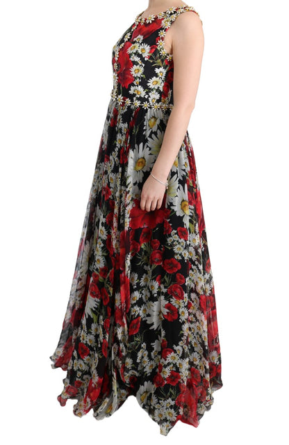 Dolce &amp; Gabbana Floral Maxi Gown with Sunflower Print and Crystals