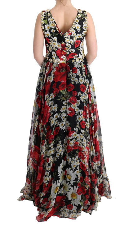 Dolce &amp; Gabbana Floral Maxi Gown with Sunflower Print and Crystals