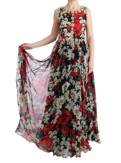 Dolce &amp; Gabbana Floral Maxi Gown with Sunflower Print and Crystals