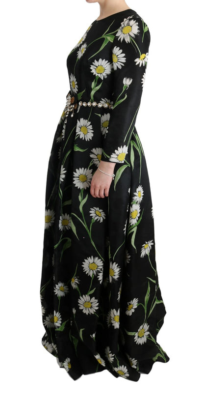 Dolce &amp; Gabbana Elegant Sunflower Maxi Gown with Crystals