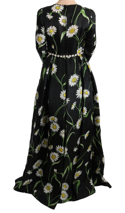 Dolce &amp; Gabbana Elegant Sunflower Maxi Gown with Crystals