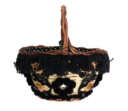 Dolce &amp; Gabbana Chic Beige &amp; Black Straw Snakeskin Bucket Bag