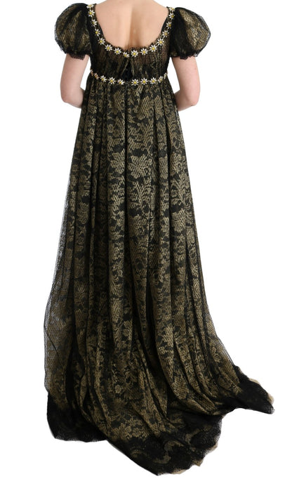 Dolce &amp; Gabbana Sunflower Lace Crystal Maxi Shift Dress