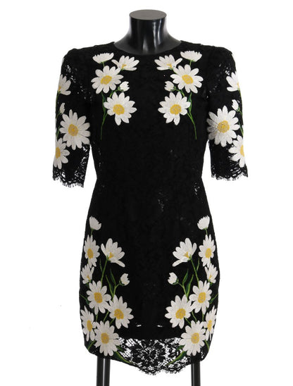 Dolce &amp; Gabbana Black Floral Lace Chamomile Embroidered Dress