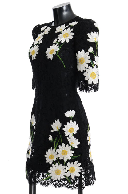 Dolce &amp; Gabbana Black Floral Lace Chamomile Embroidered Dress