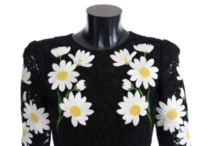 Dolce &amp; Gabbana Black Floral Lace Chamomile Embroidered Dress