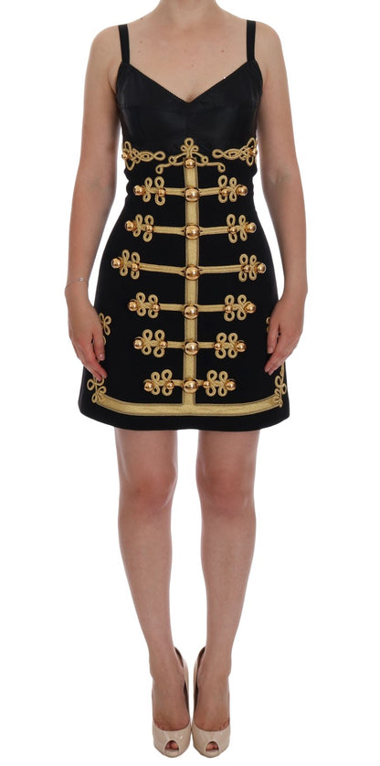 Dolce &amp; Gabbana Elegant Black A-Line Sleeveless Dress with Gold Details