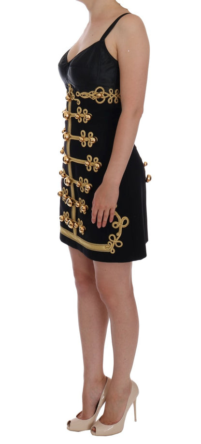 Dolce &amp; Gabbana Elegant Black A-Line Sleeveless Dress with Gold Details