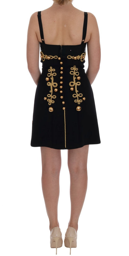 Dolce &amp; Gabbana Elegant Black A-Line Sleeveless Dress with Gold Details