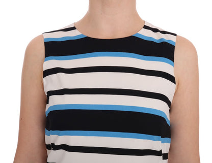 Dolce &amp; Gabbana Elegant Sleeveless Striped Silk Shift Dress