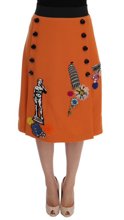 Dolce &amp; Gabbana Embellished Wool Skirt in Vivid Orange