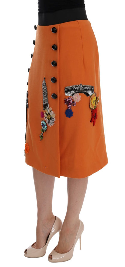 Dolce &amp; Gabbana Embellished Wool Skirt in Vivid Orange