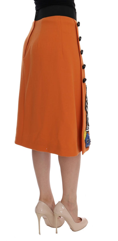 Dolce &amp; Gabbana Embellished Wool Skirt in Vivid Orange