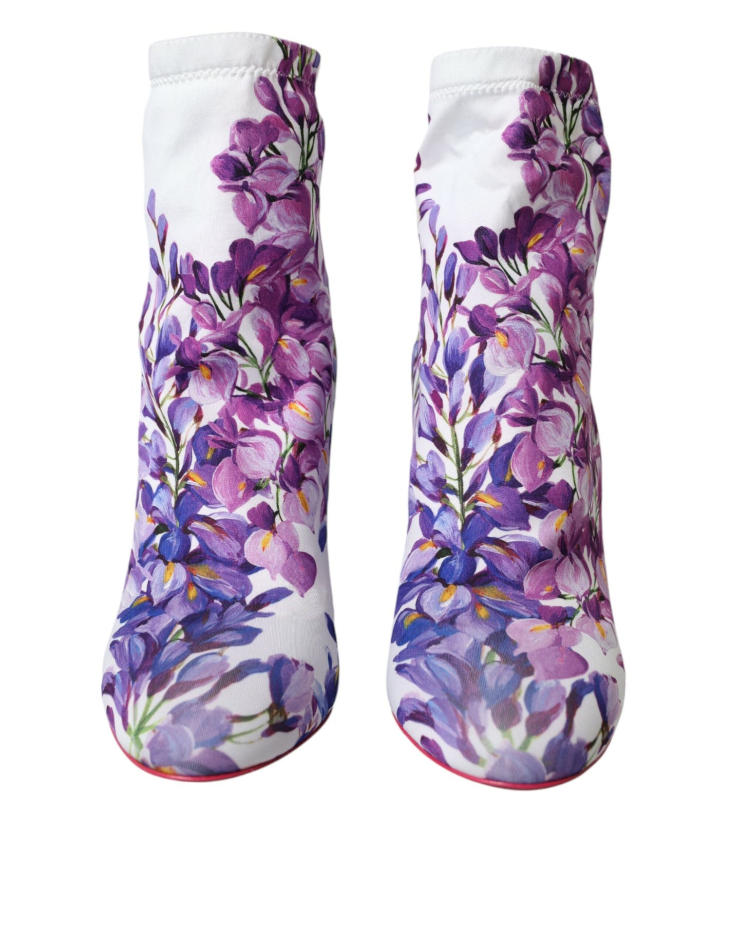 Dolce &amp; Gabbana White Floral Jersey Stretch Boots Shoes