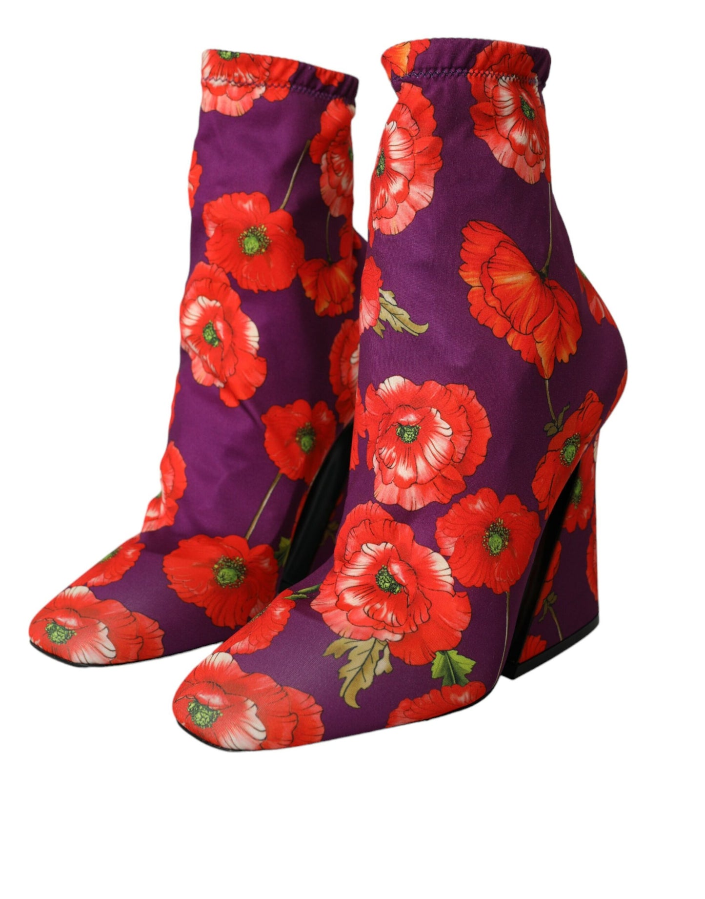 Dolce &amp; Gabbana Purple Floral Jersey Stretch Boots Shoes