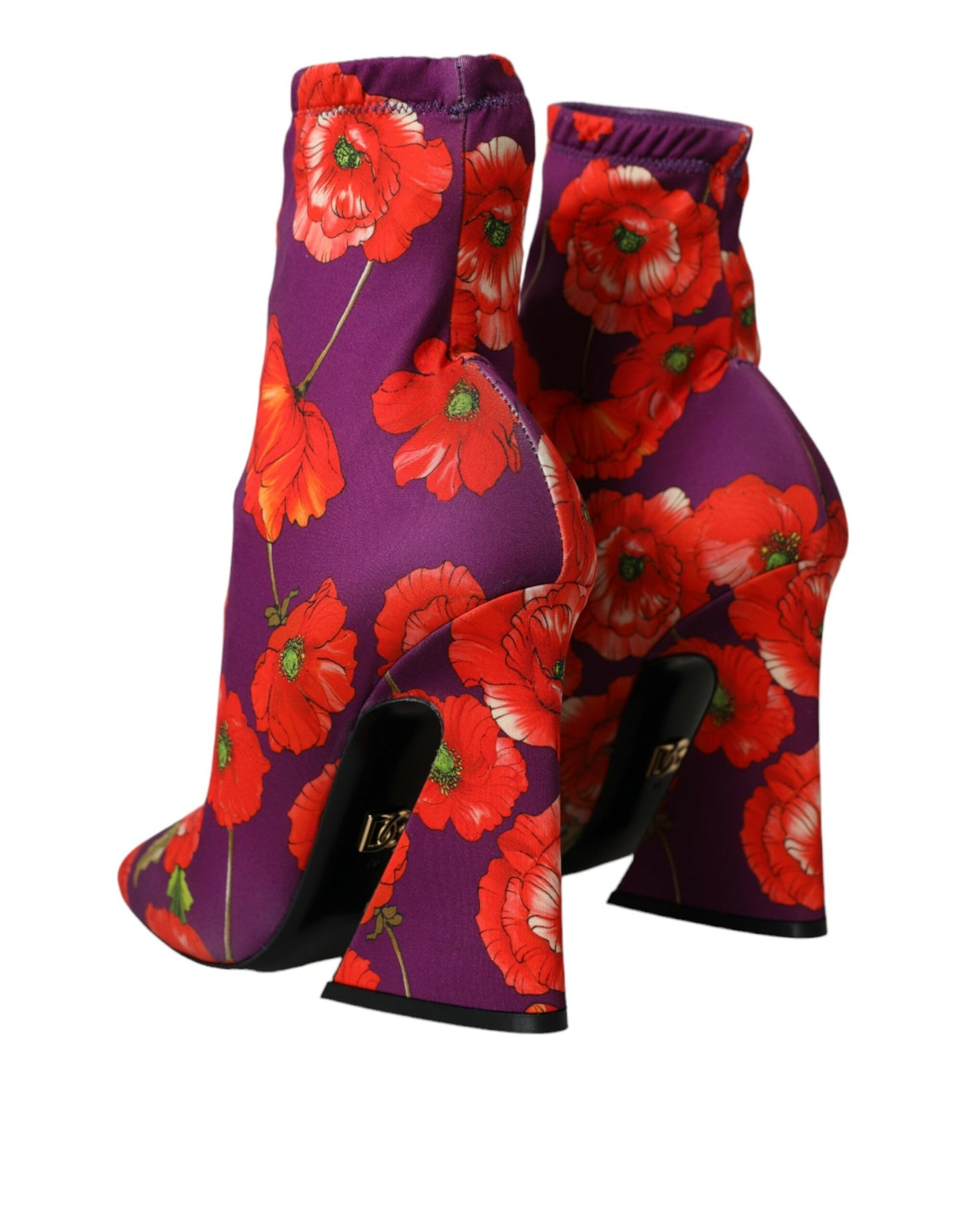 Dolce &amp; Gabbana Purple Floral Jersey Stretch Boots Shoes