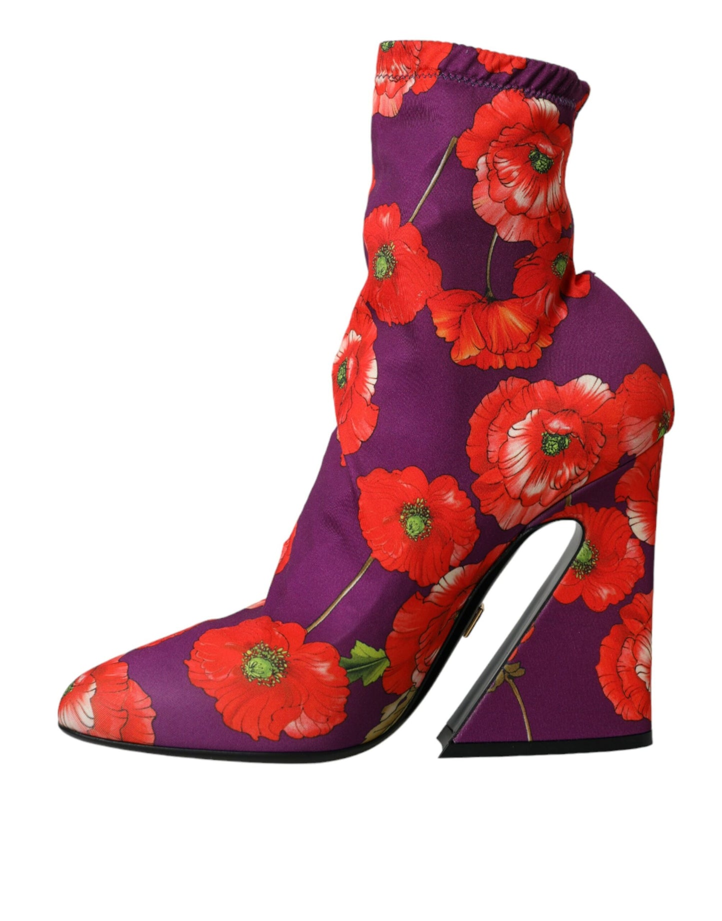 Dolce &amp; Gabbana Purple Floral Jersey Stretch Boots Shoes