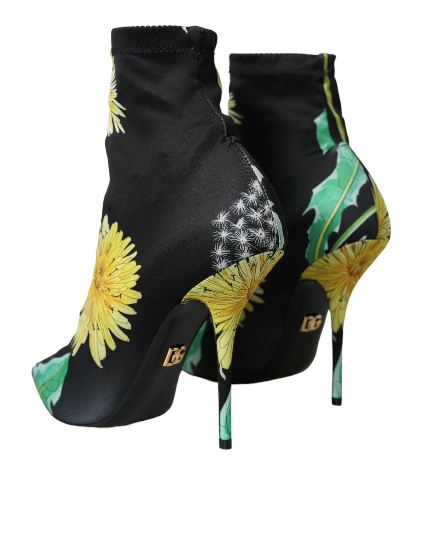 Dolce &amp; Gabbana Black Floral Jersey Stretch Ankle Boots Shoes