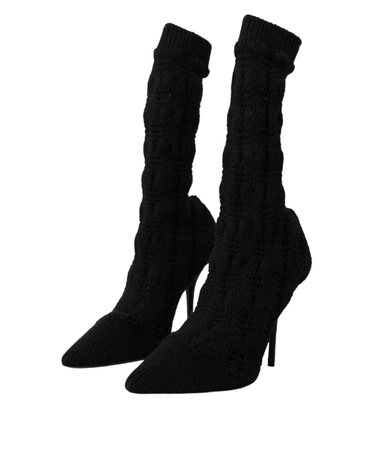 Dolce &amp; Gabbana Black Stiletto Heels Mid Calf Boots Shoes