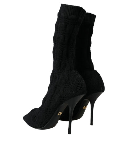 Dolce &amp; Gabbana Black Stiletto Heels Mid Calf Boots Shoes