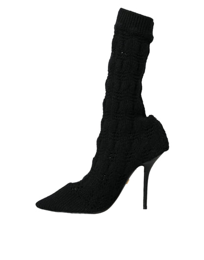 Dolce &amp; Gabbana Black Stiletto Heels Mid Calf Boots Shoes