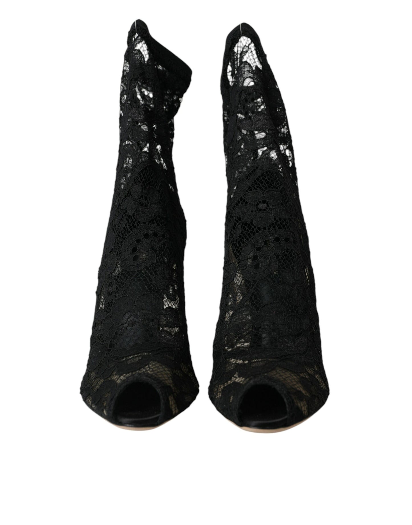 Dolce &amp; Gabbana Black Stretch Taormina Lace Boots Shoes