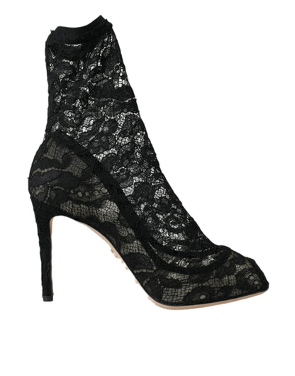 Dolce &amp; Gabbana Black Stretch Taormina Lace Boots Shoes