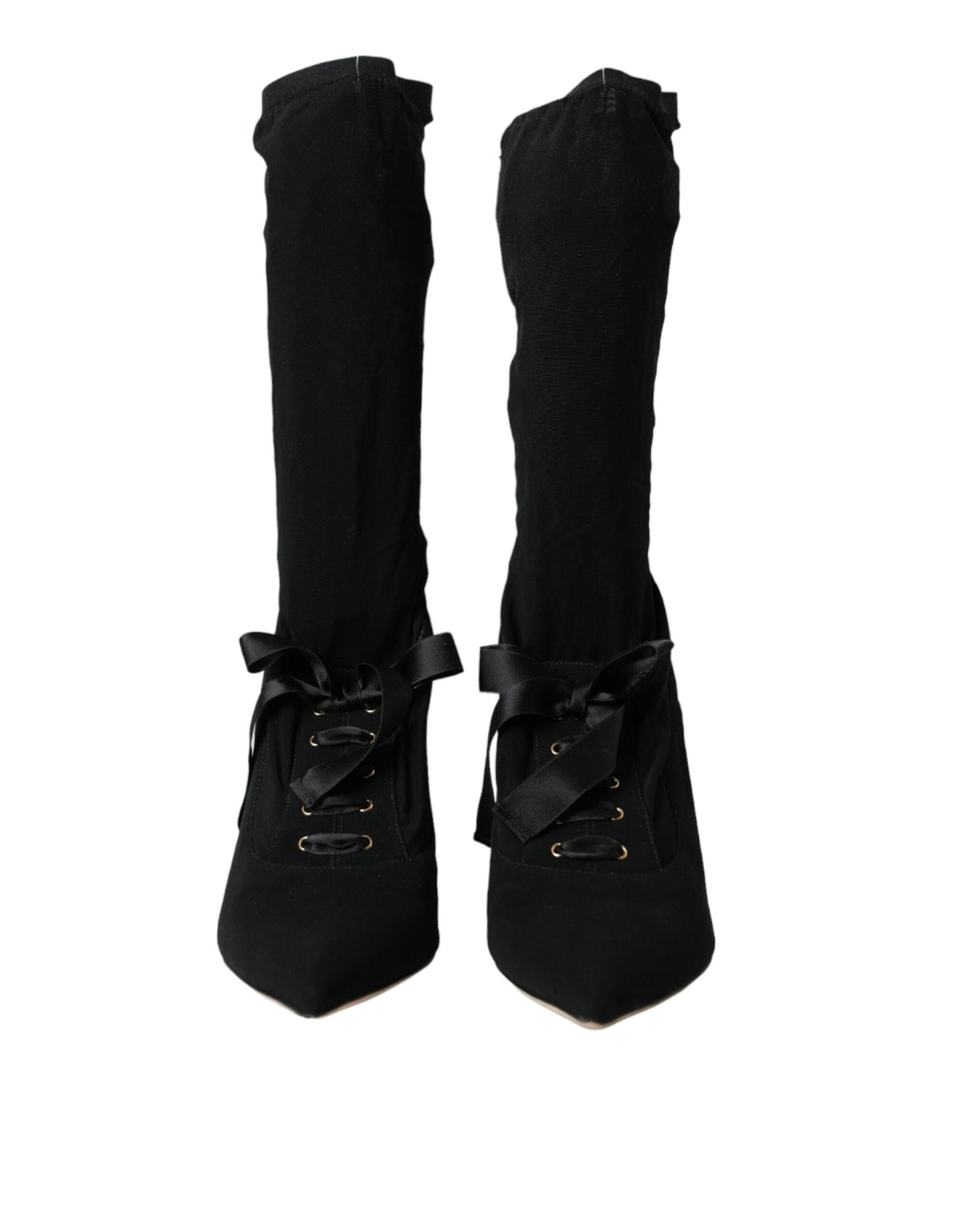 Dolce &amp; Gabbana Black Stiletto Heels Mid Calf Boots Shoes