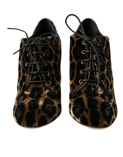 Dolce &amp; Gabbana Brown Leopard Hair Lace Up Booties Shoes