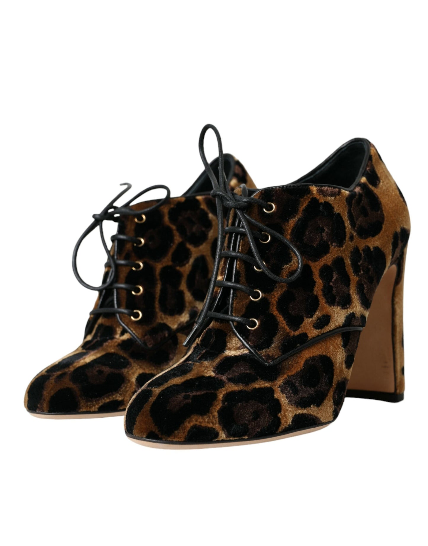 Dolce &amp; Gabbana Brown Leopard Hair Lace Up Booties Shoes