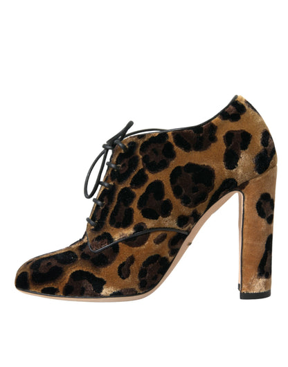 Dolce &amp; Gabbana Brown Leopard Hair Lace Up Booties Shoes